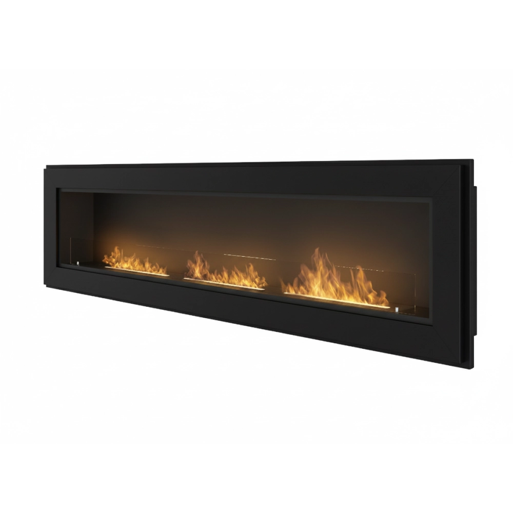 Sololed Caminetto a Bioetanolo Frame 1800 da incasso a parete con vetro incluso biocamino con 3 bruciatori da 1 litro - Nero Opaco