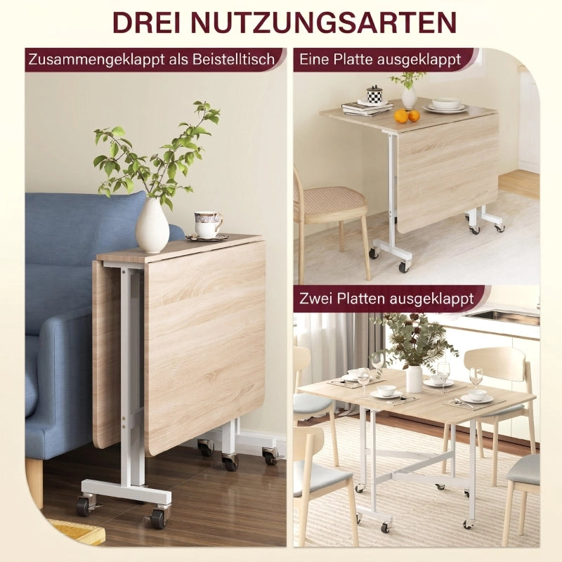 Tavolo da pranzo allungabile per 6 persone con 6 ruote e freni, design minimalista, in legno ingegnerizzato, rovere