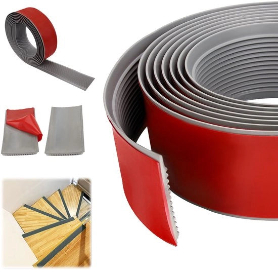 Profilo di transizione autofibroso, profilo di transizione di vinile autofibroso per porte, 3m x 5cm, profilo di livellamento per pavimenti in laminato, listello di chiusura della porta (grigio)
