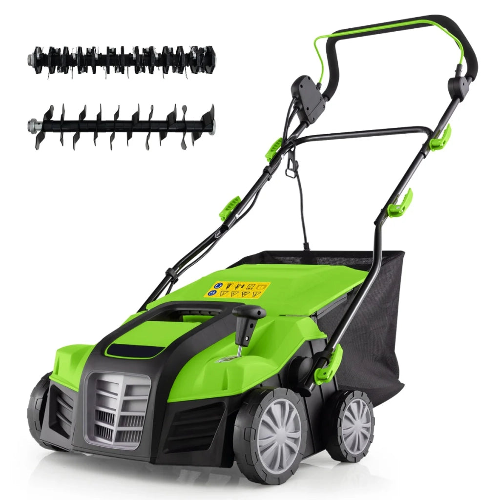 Scarificatore elettrico pieghevole 109 x 64 x 113 cm con sacco da 55 l moderno doppio interruttore di sicurezza PP verde 20_0013562