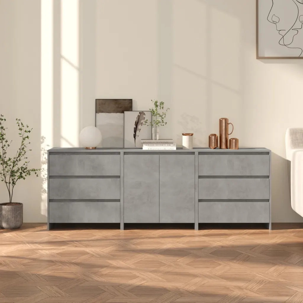 Credenze 3 pz Grigio Cemento in Legno Multistrato cod mxl 60972