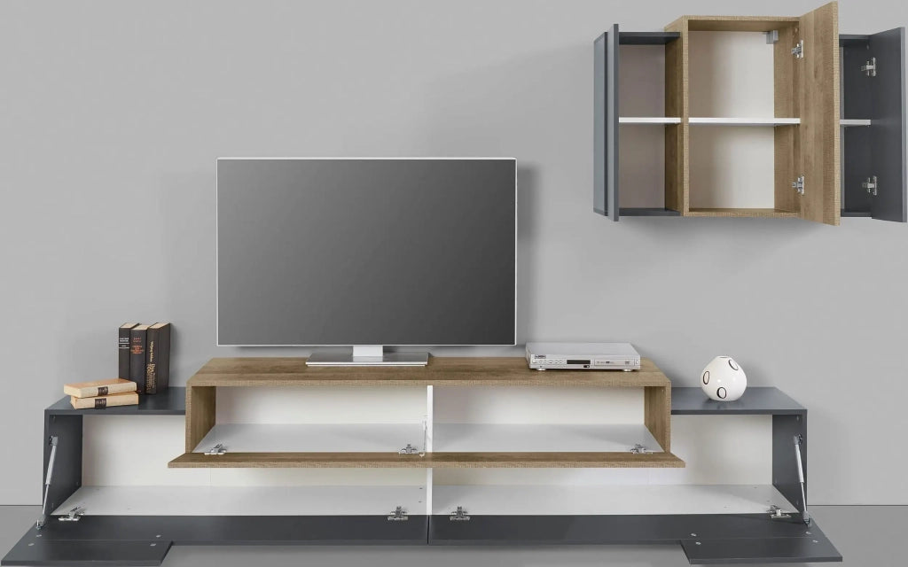 Parete attrezzata porta TV moderna pensile sospeso antracite legno Stady AP