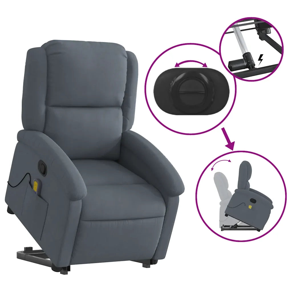 Poltrona | Sedia Relax Alzapersona Reclinabile Grigio Scuro in Velluto