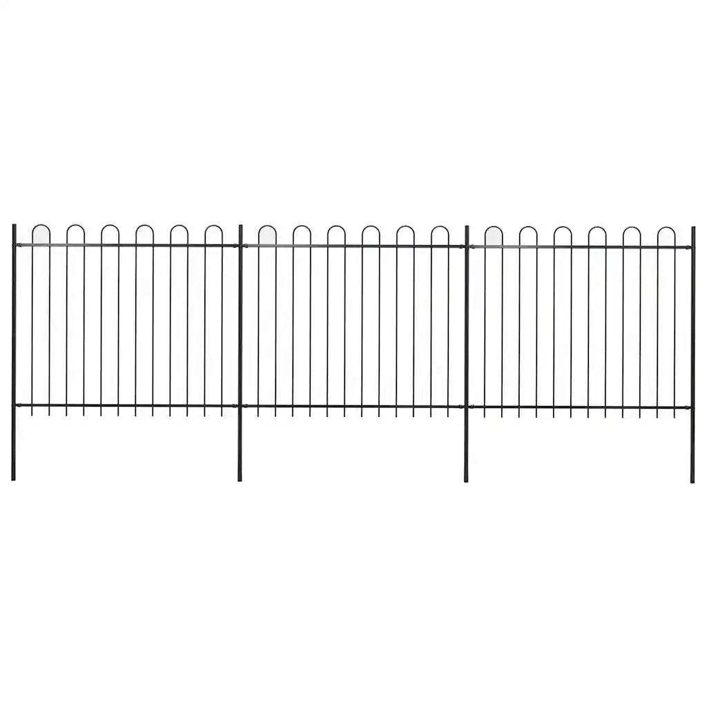 Recinzione da Giardino con Parte Superiore ad Anello in Acciaio 504x150 cm Nera 277676