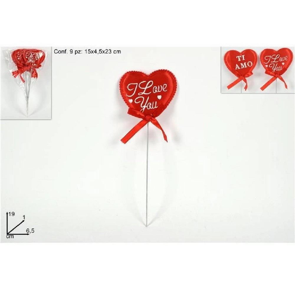 Trade Shop - Set 9 Spilloni Cuori Con Fiocco I Love You Ti Amo Dedica San Valentino 6,5x19x1 -
