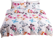 Set di coperte da letto con disegno farfalle - 200 x 200 cm - 3 pezzi - Microfibra - Copertina da letto 200x200 cm - 2 cuscini 80x80 cm con chiusura a ritsel