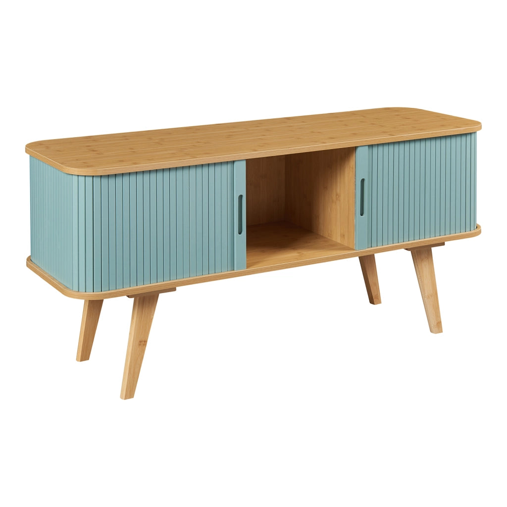 Mobile TV Tysvær 120x40x58 cm - Naturale / Azzurro [en.casa]