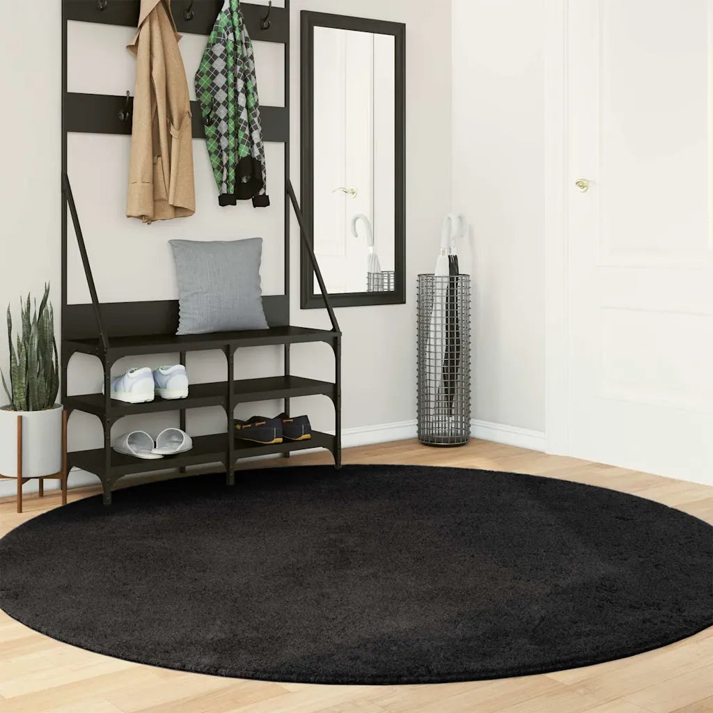 Tappeto a Pelo Corto HUARTE Morbido e Lavabile Nero Ø 200 cm 375126