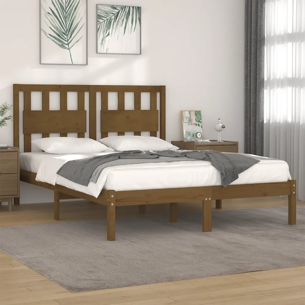 Letto matrimoniale | Letto per adulti | Giroletto senza Materasso Ambra in Legno Massello 200x200 cm