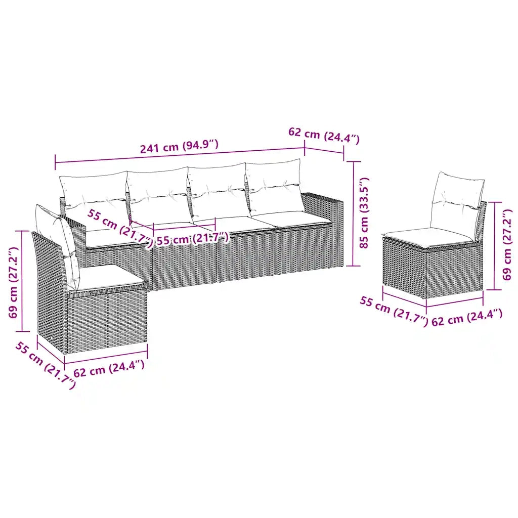 Set Divano da Giardino 6 pz con Cuscini Marrone in Polyrattan 3218803