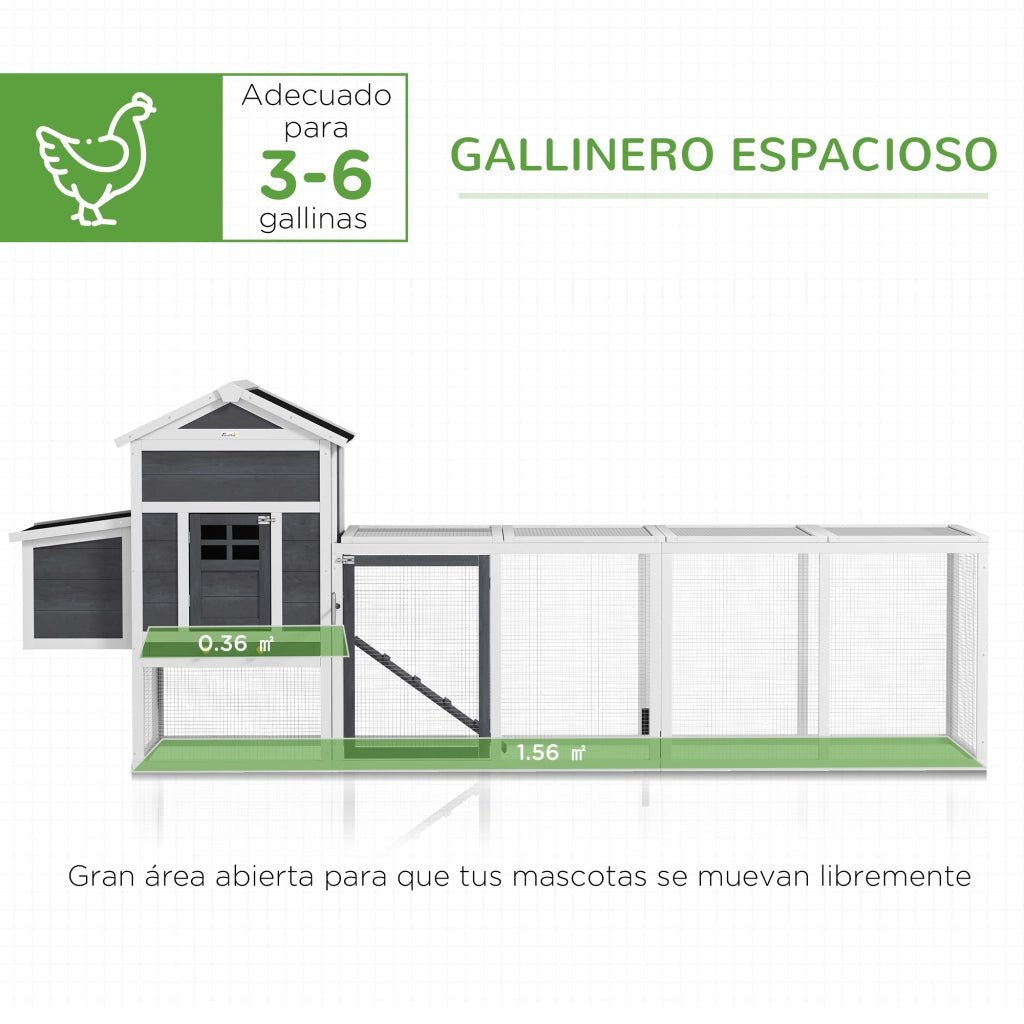 Pollaiolo Grande in Legno per 3-6 Galline con Tetto ¨C Minimal ¨C 297.5x68x118 cm Bianco e Grigio