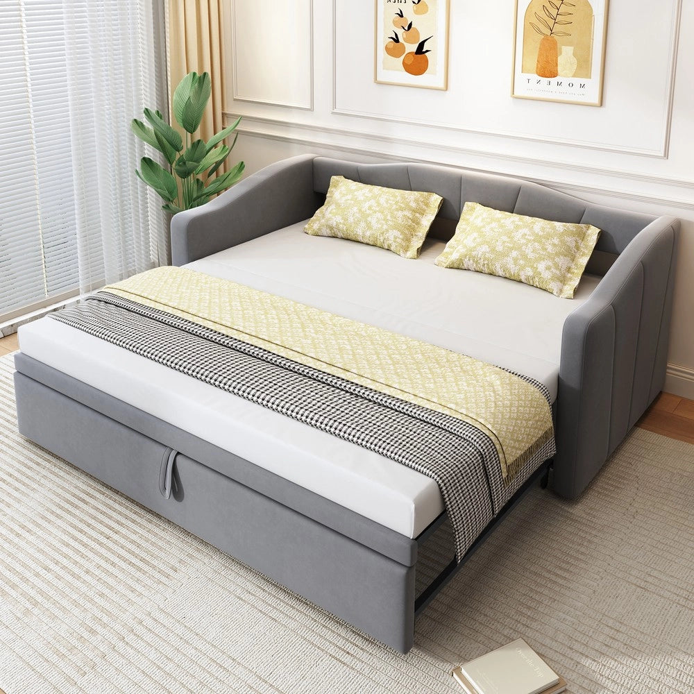 Letto Imbottito Estraibile 90x200/180x200 ¨C Xylo ¨C Velluto Grigio, Rete a Doghe
