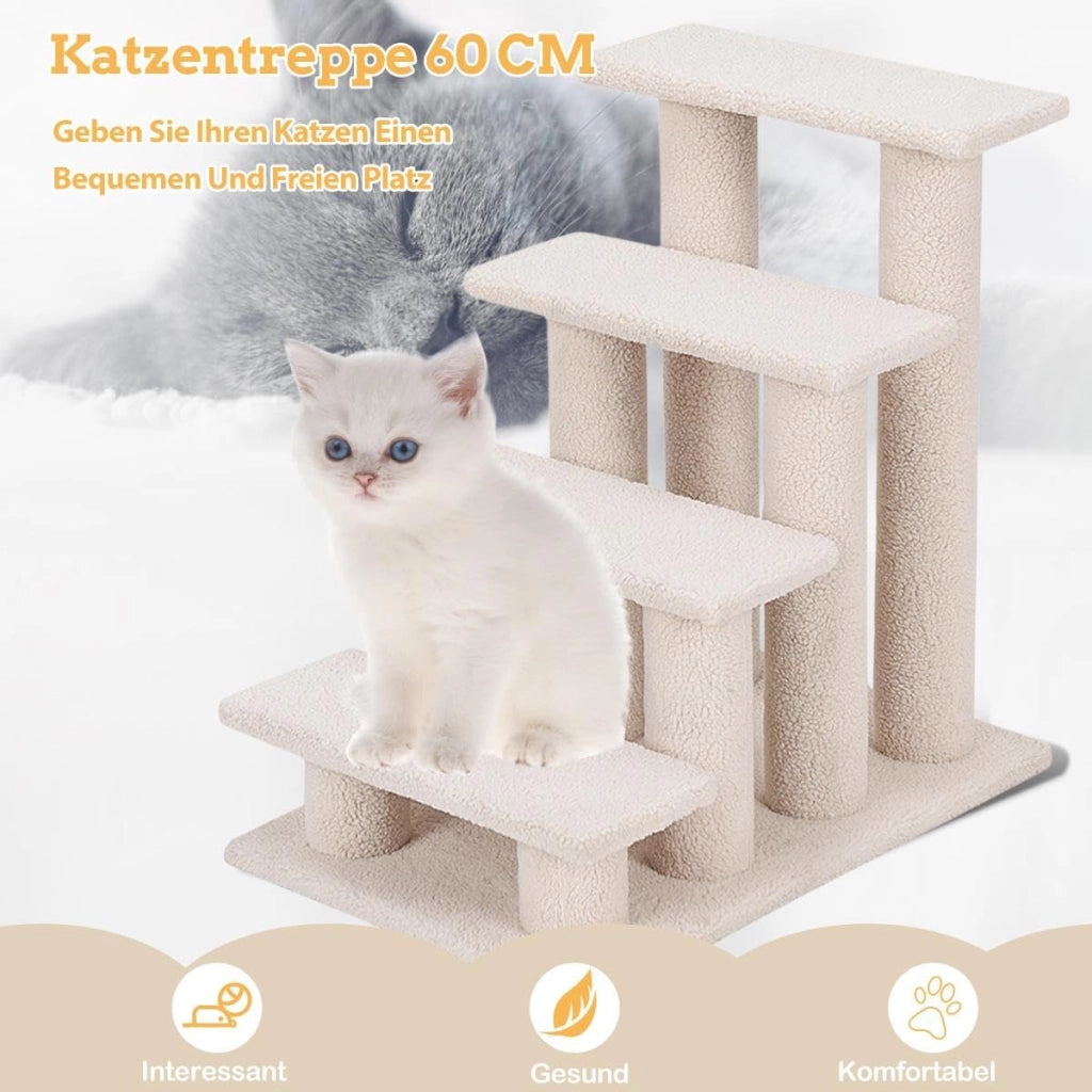 Scala per gatti a 4 livelli, scala per gatti fino a 25 kg, scala per cani, albero da arrampicata per gatti, 61 x 41 x 60 cm (beige)