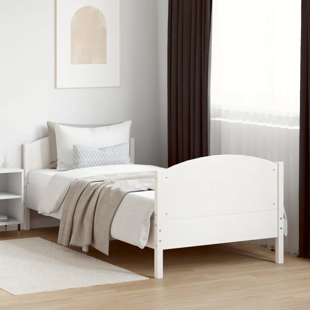Letto senza Materasso Bianco 75x190 in Legno Massello di Pino 842575