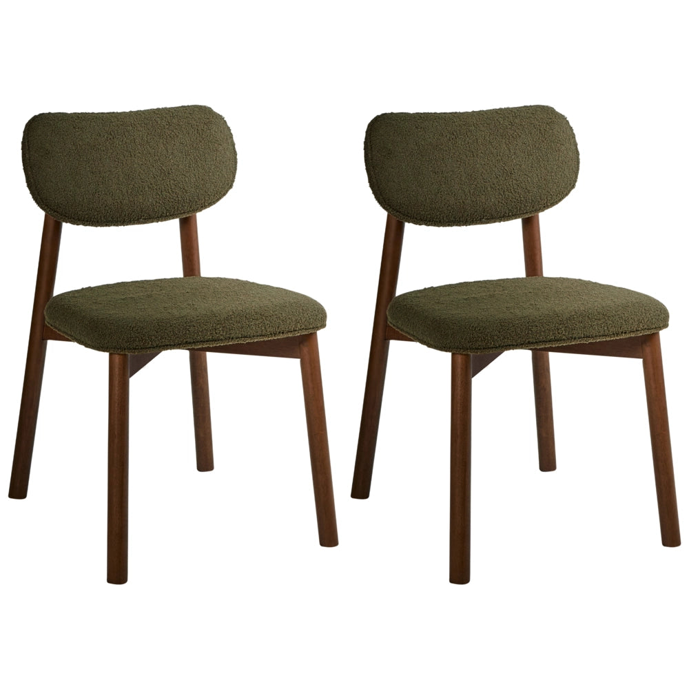 Set di 2 sedie da pranzo con struttura in legno di gomma boucle marrone e verde Seduta e schienale imbottiti Sala da pranzo Cucina