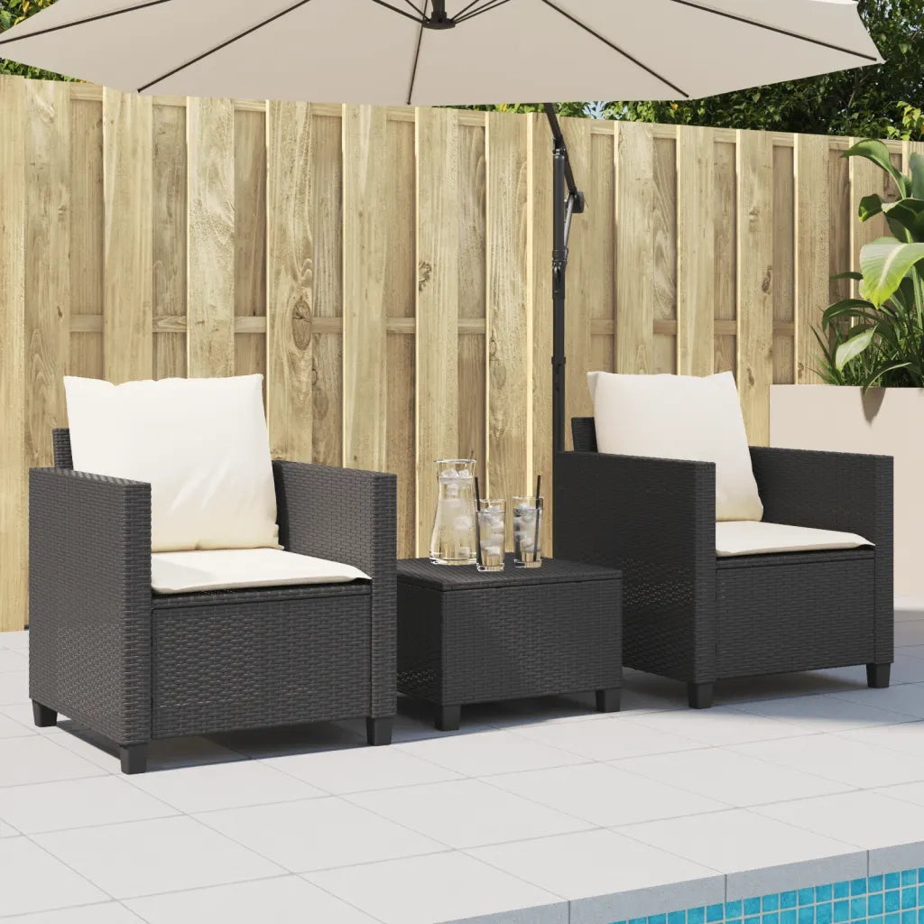Set da BistrÃ² 3 pz con Cuscini Nero in Polyrattan