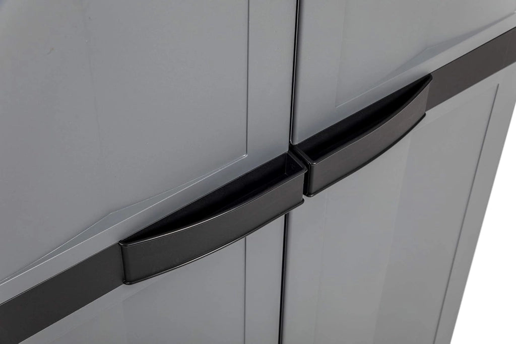 Armadio portascope 2 ante con vano attrezzi e 4 ripiani regolabili in resina colore nero e grigio basalto 65x37x165 cm Toomax