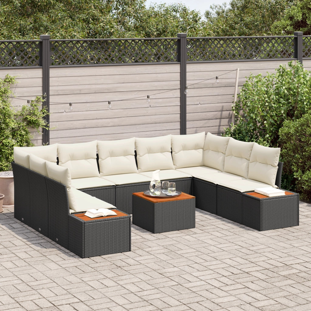 Set di Divani da Giardino  6 Pezzi con Cuscini Nero Polyrattan Acacia