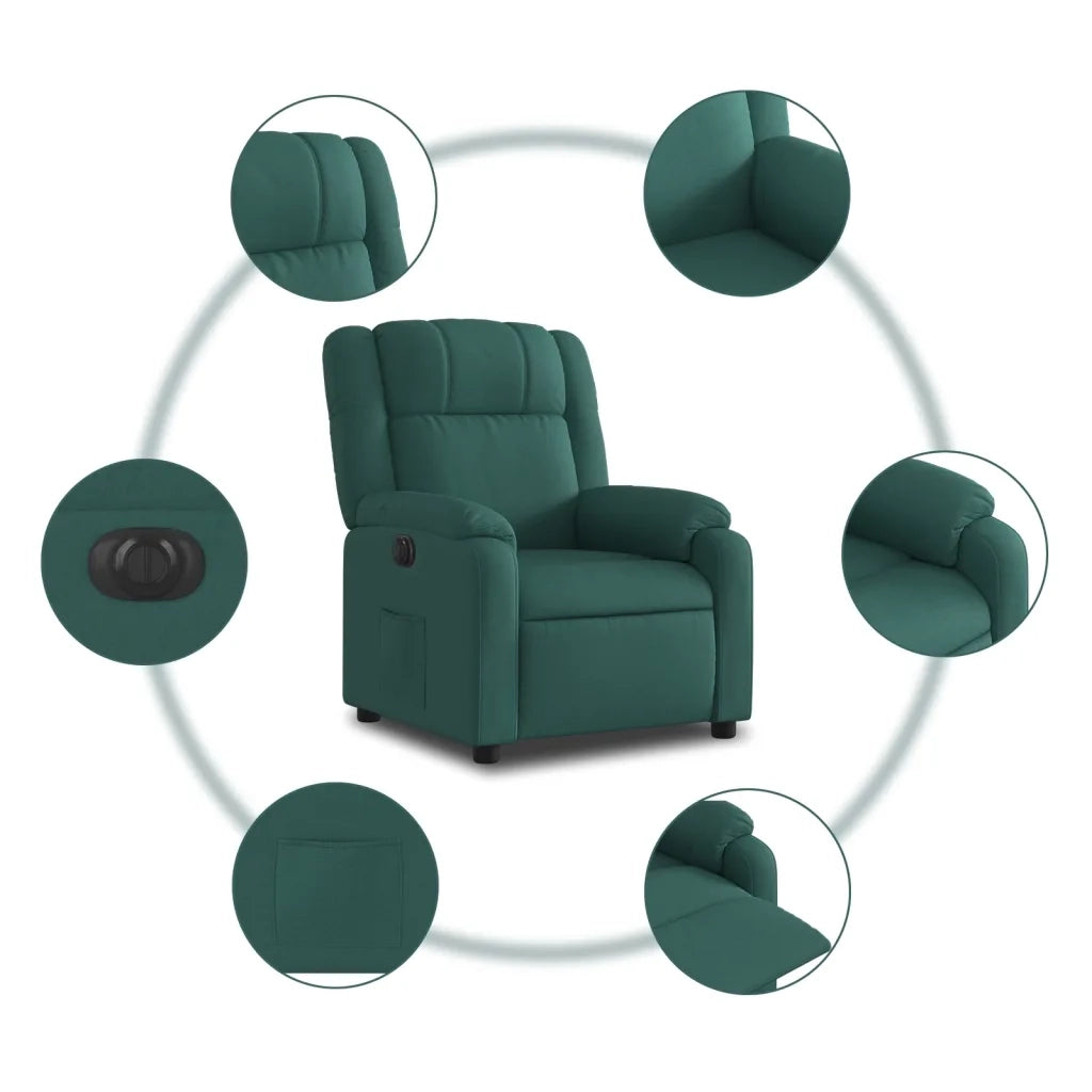 Poltrona | Sedia Relax Elettrica Reclinabile Verde Scuro in Tessuto