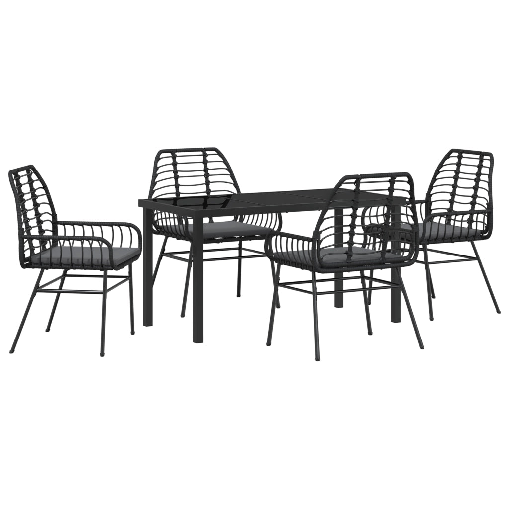 Set da Pranzo Giardino 5 Pezzi con Cuscini Nero Polyrattan