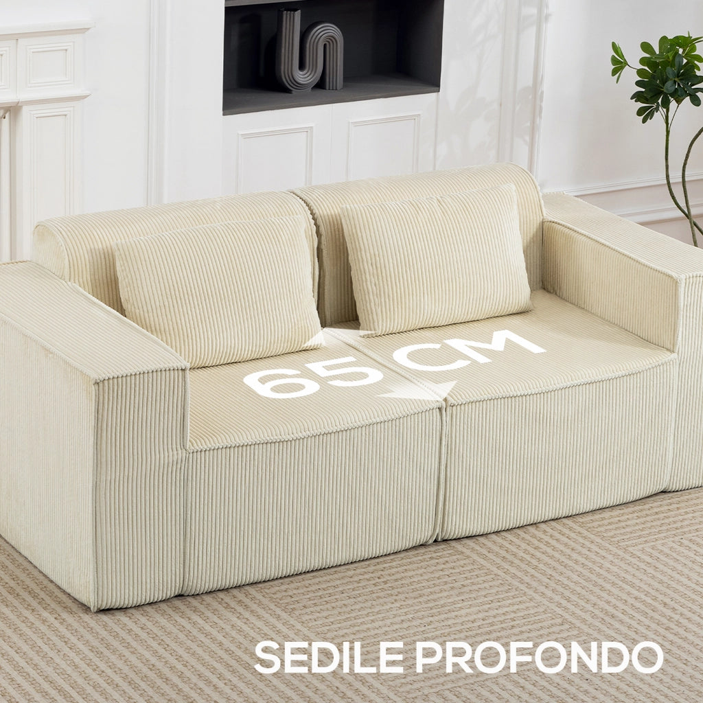 Divano 3 Posti Modulare con Seduta Profonda in Velluto ¨C Zephmum ¨C Beige