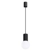 Lampada a sospensione nera, sfera bianca vetro rigato G9