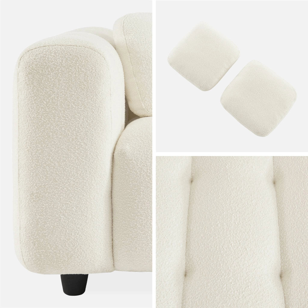 Divano in tessuto bouclé, 3 posti, crema