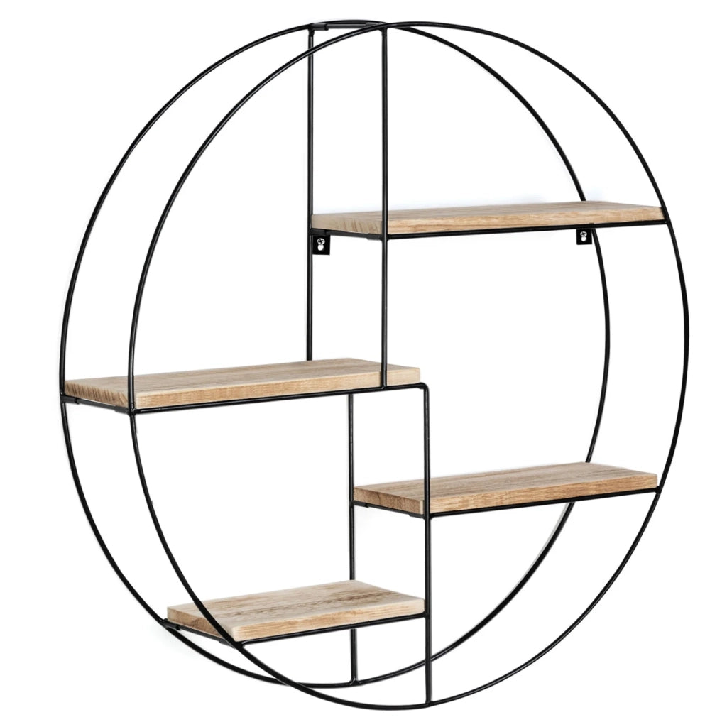 IDMarket - Scaffale rotondo a parete LILY 4 livelli in legno e metallo design industriale
