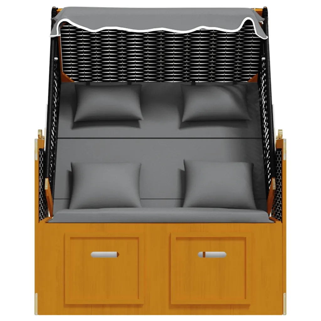 Strandkorb con Cuscino Polyrattan Legno Massello Nero Antracite CFW8470313