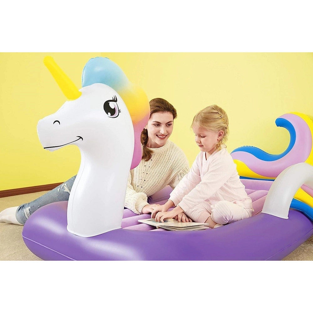Trade Shop - Lettino Gonfiabile Per Bambini Unicorno 196x104x84 Cm Materasso Floccato 67713 -