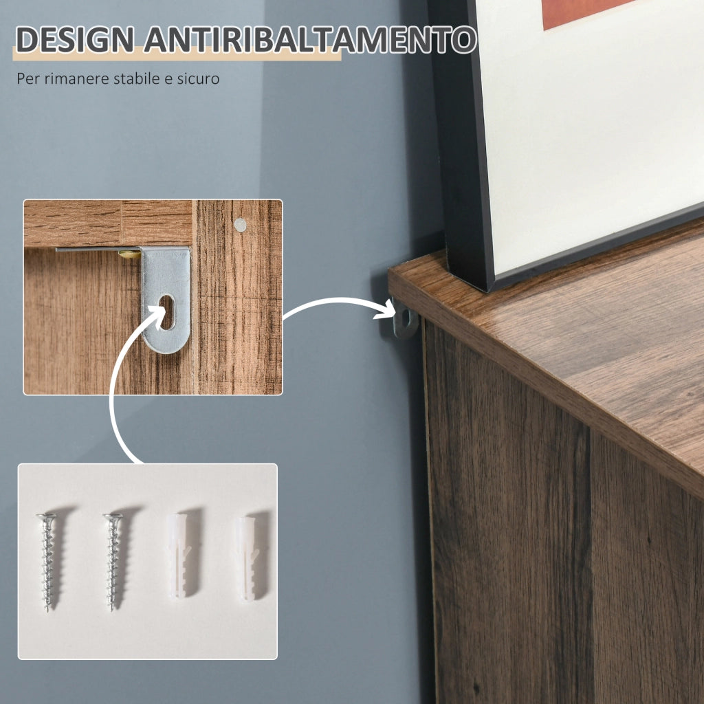 EasyComfort Mobiletto Multiuso con Ripiani e Armadietto in Legno con Anta in Metallo, Mobile per Soggiorno e Cucina, 80x35x82cm, Marrone Grigio