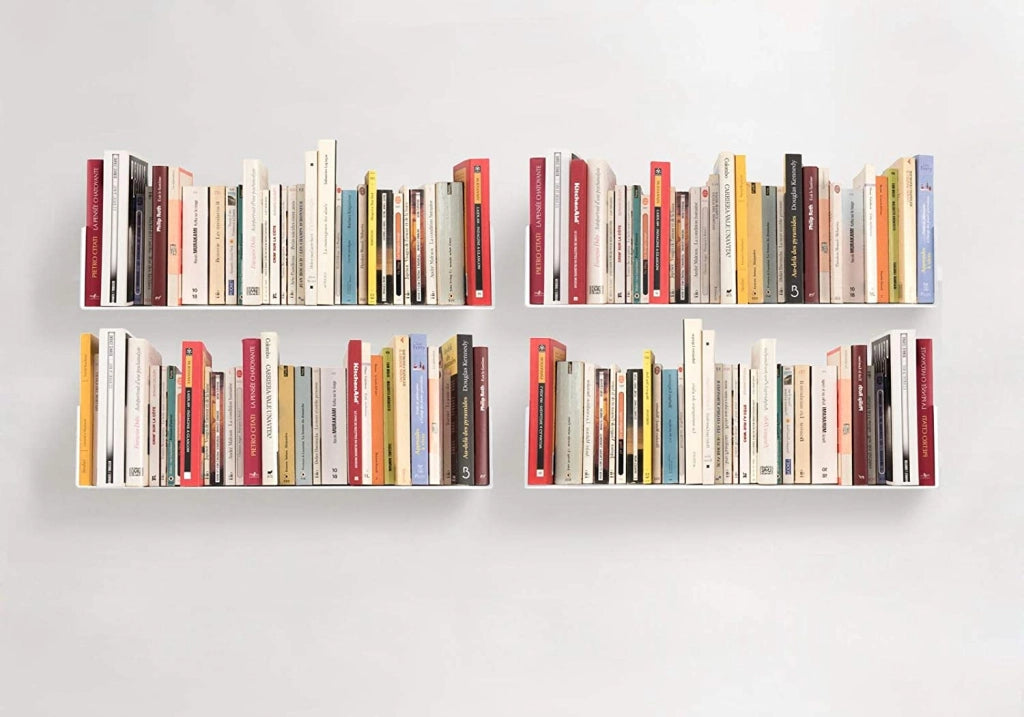 MENSOLA DESIGN per LIBRI - SET di 4 - ACCIAIO - BIANCO - L 60 cm, P 15 cm, H 15 cm