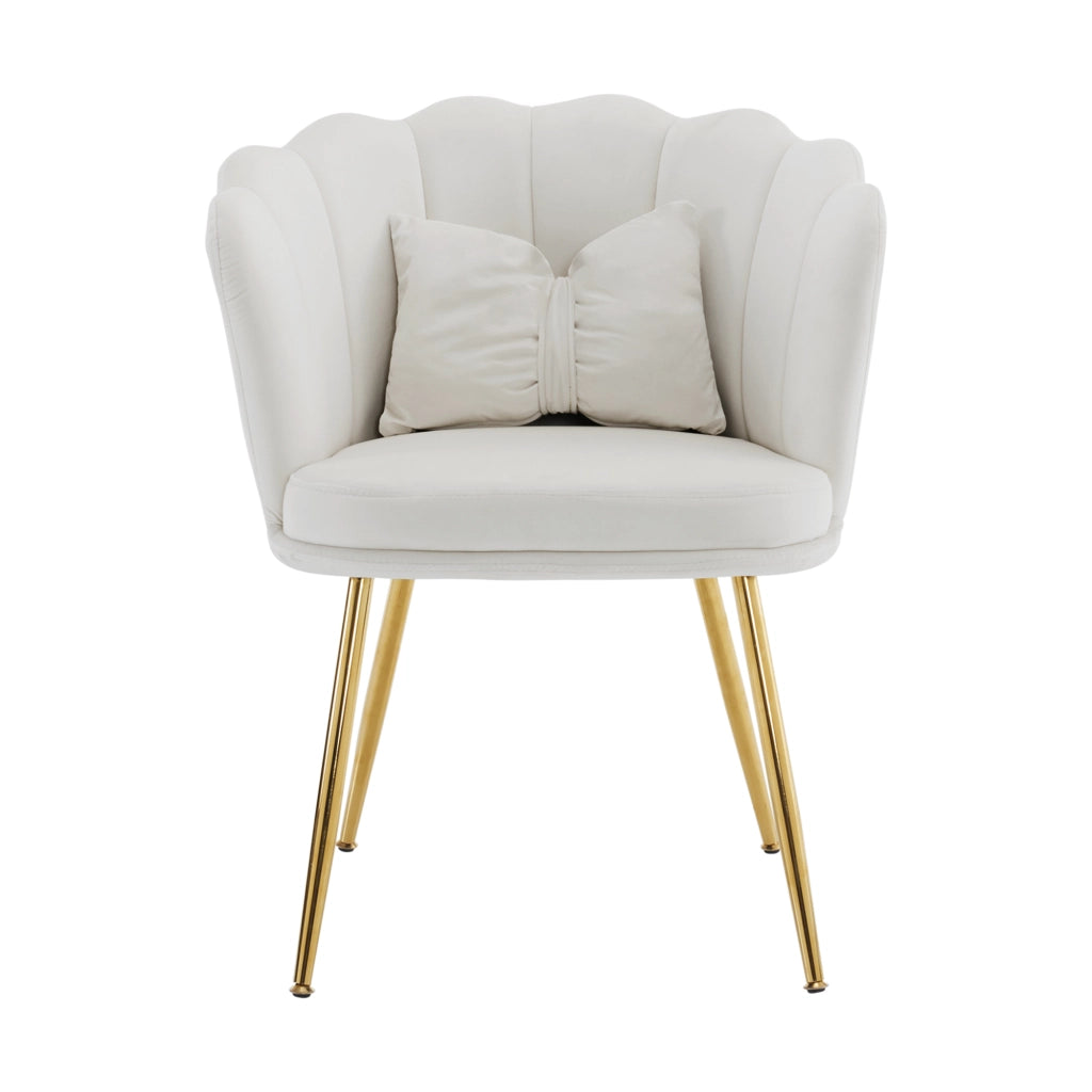 Fauteuil set da 4 in velluto con schienale a petalo e gambe in metallo dorato per soggiorno e sala da pranzo beige