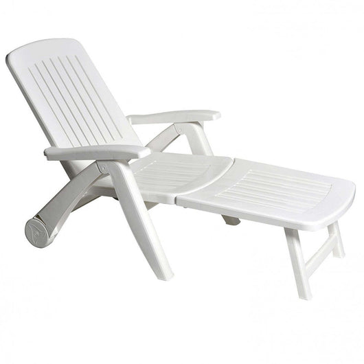 Lettino Prendisole da Giardino Cancun con Ruote 72x190x60 h cm in Plastica Bianco