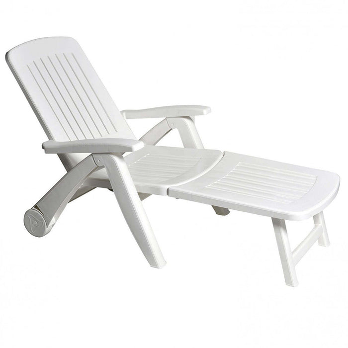 Lettino Prendisole da Giardino Cancun con Ruote 72x190x60 h cm in Plastica Bianco