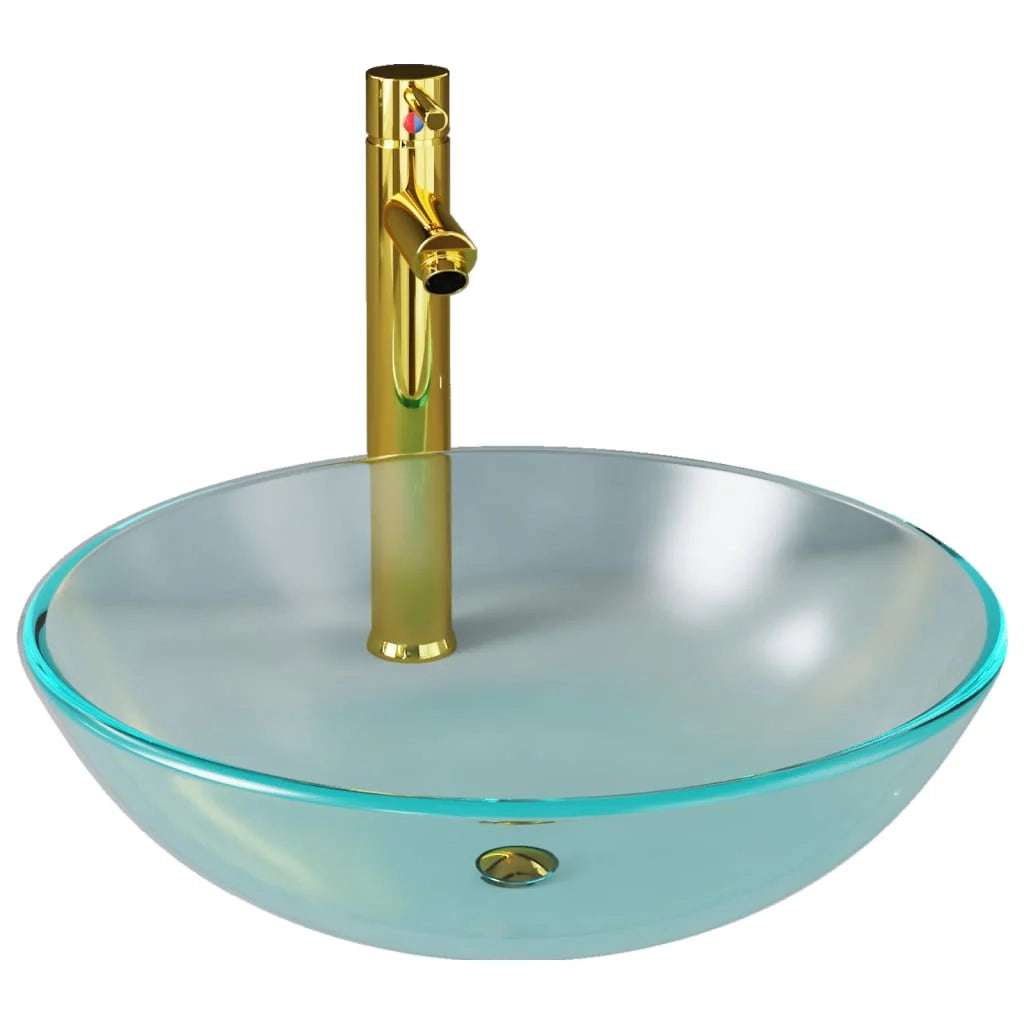 Lavandino da bagno con rubinetto e scarico a pulsante lavabo da appoggio lavabo da bagno lavabo da bagno diametro 42 cm vetro temperato 02_0002851