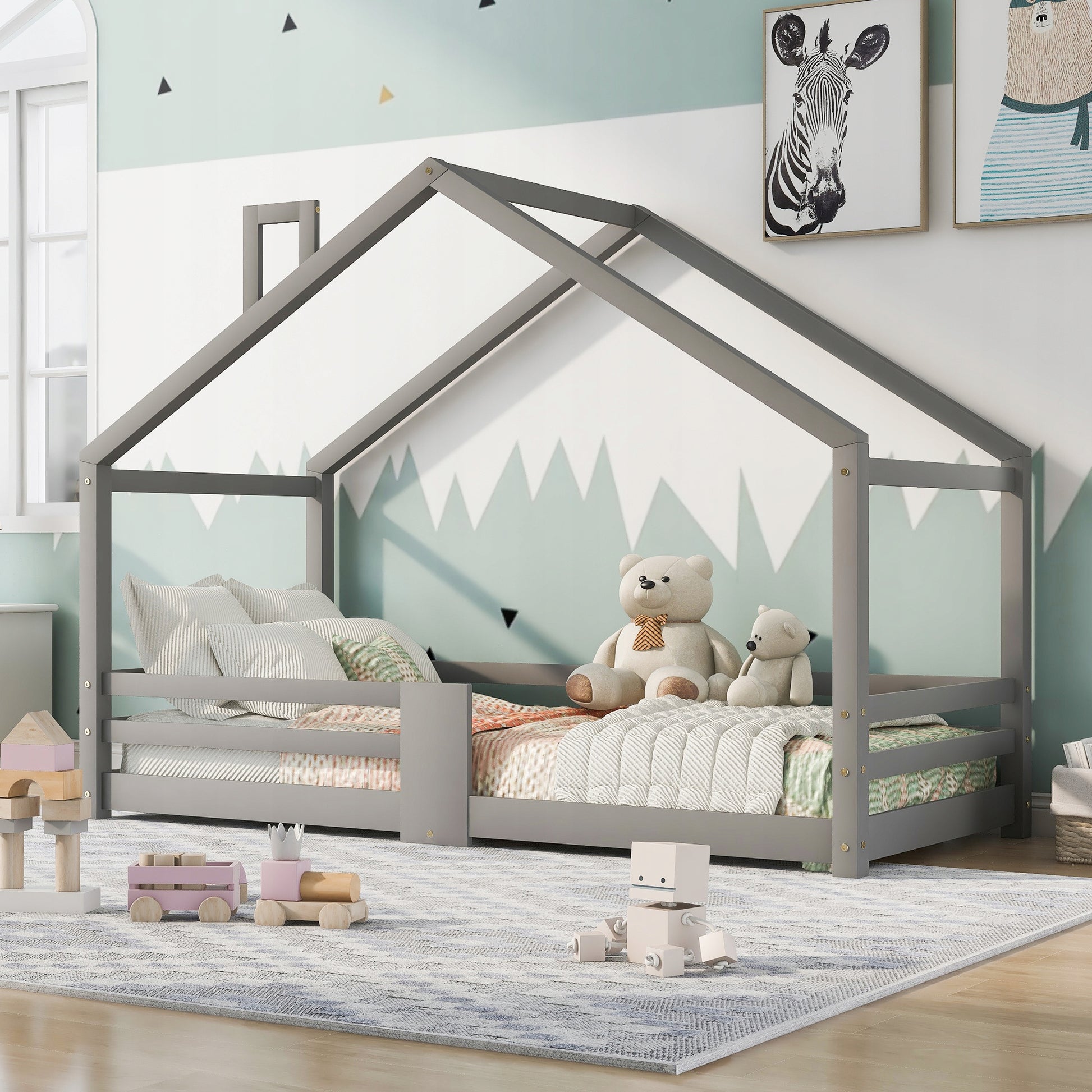 Letto a casetta per bambini - Xylo - 90x200 - Grigio