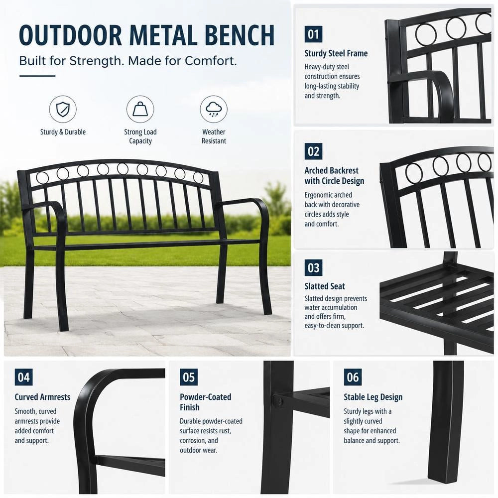 Garden Bench 125 Cm Black Steel