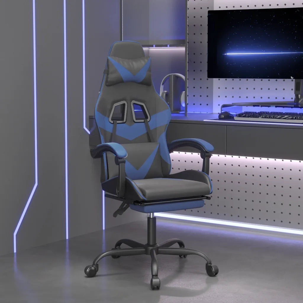 Sedia da Gaming con Poggiapiedi Nero e Blu in Similpelle cod mxl 66226