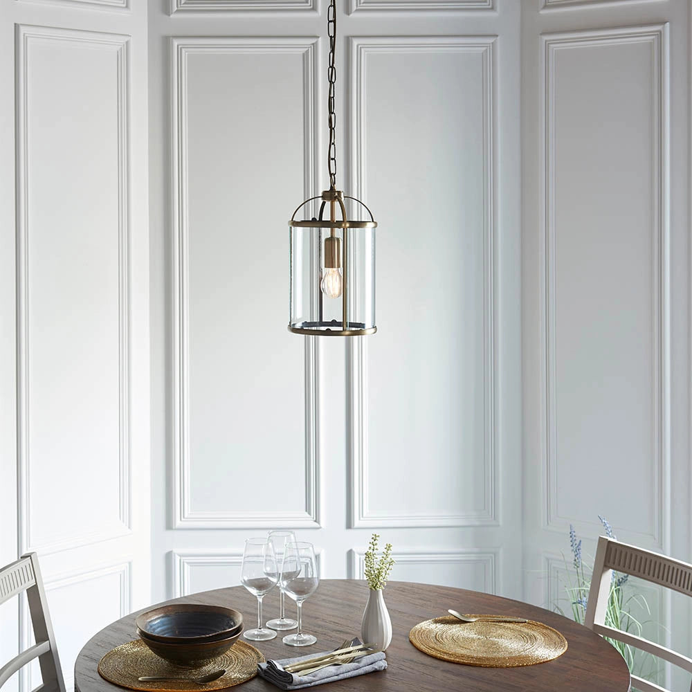 Lampada sospensione industriale ottone antico vetro E27 Endon