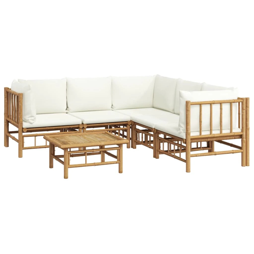 Set di mobili da giardino mobili da esterno 6 pezzi con cuscini bambù bianco crema 02_0016634