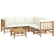 Set di mobili da giardino mobili da esterno 6 pezzi con cuscini bambù bianco crema 02_0016634