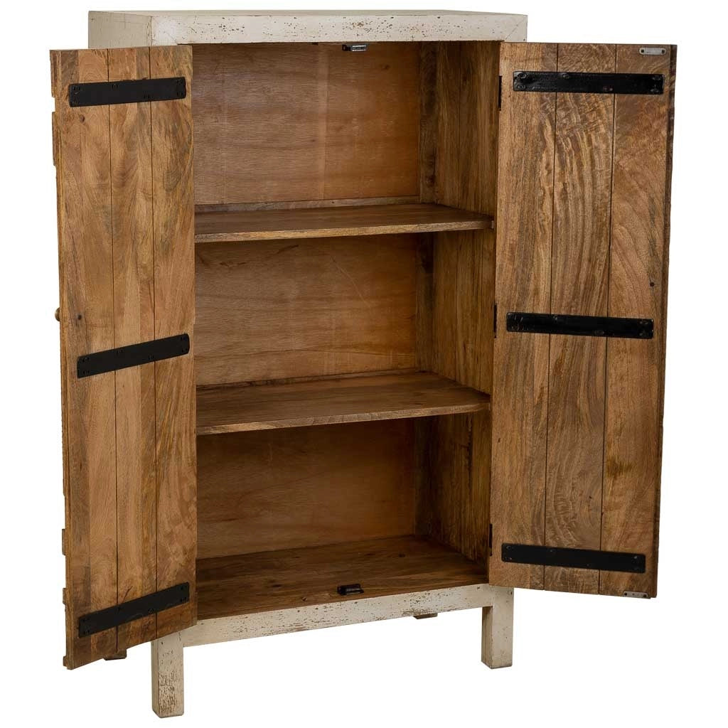 Armadio in legno intagliato artigianalmente a 2 ante beige 78x35x140