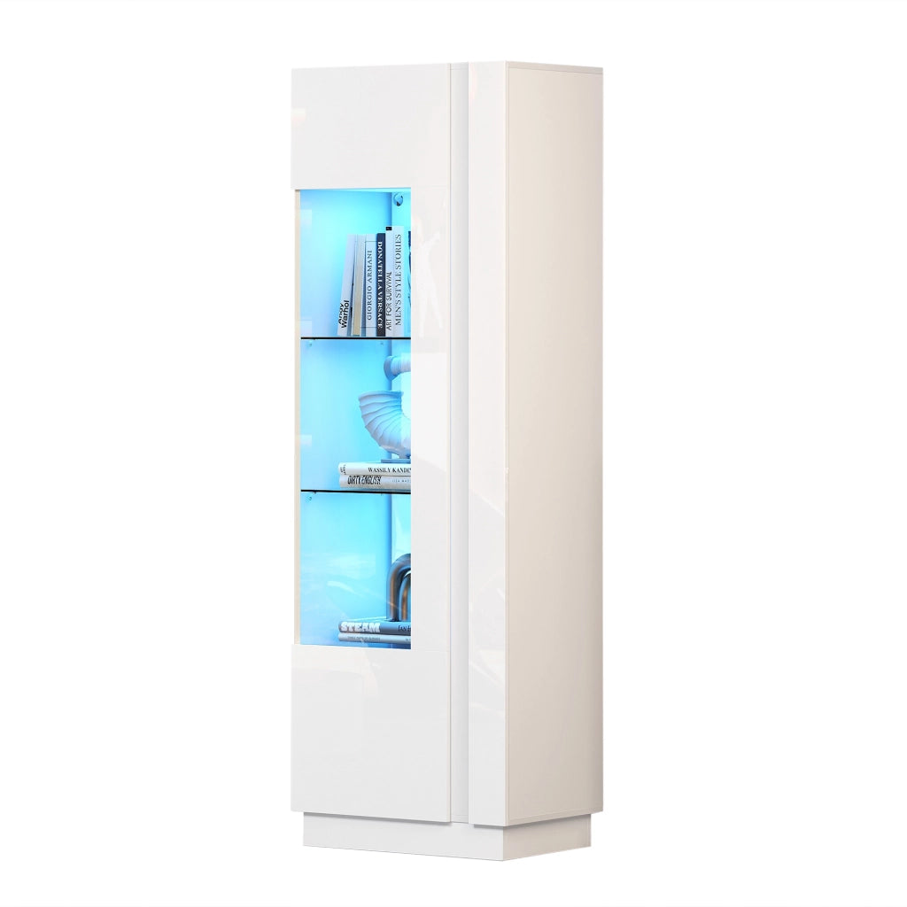 Vetrina Alta Bianca Lucido con LED e Ripiani in Vetro ¨C MINIMAL ¨C 60x40x180