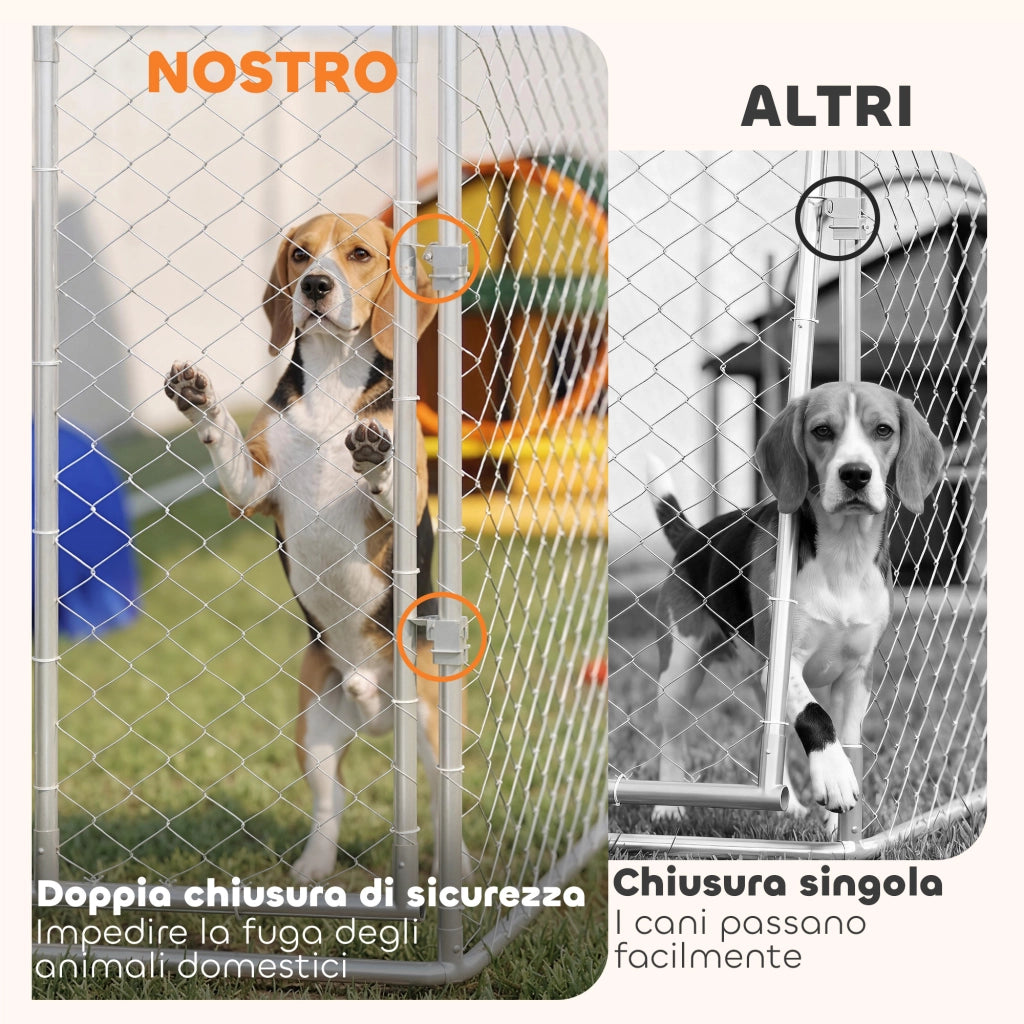 Recinto per Cani da Esterno in Acciaio Zincato con Tetto in PE ¨C Minimal ¨C Argento