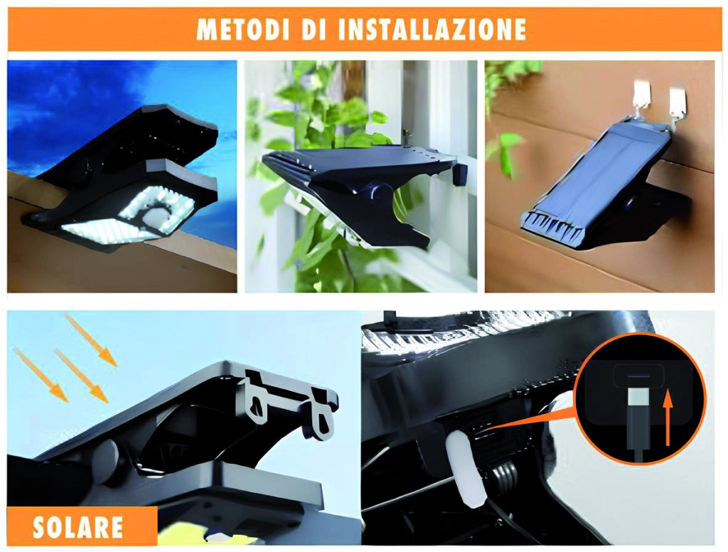 Suprema PROIETTORE SOLARE CON CLIP, 45 led, 2 watt, 250 lumen, luce naturale