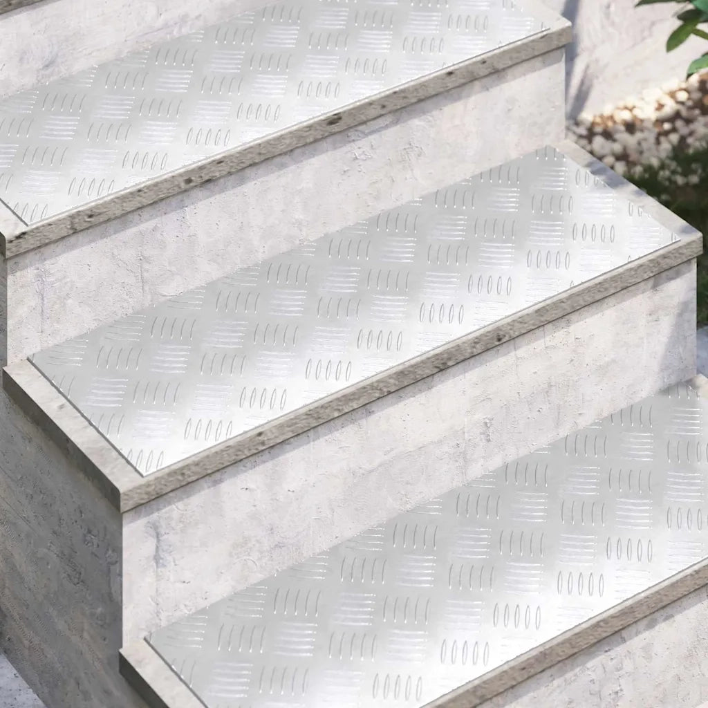 Gradini per Scale 2 pz | Tappetini per scale autoadesivi Argento 75 x 25 cm Alluminio