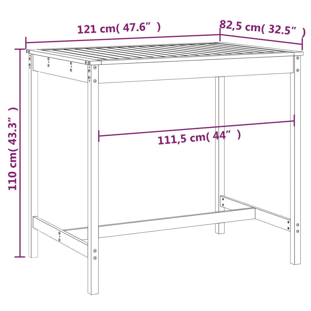 Tavolo da Giardino 121x82,5x110cm in Legno Massello di Douglas