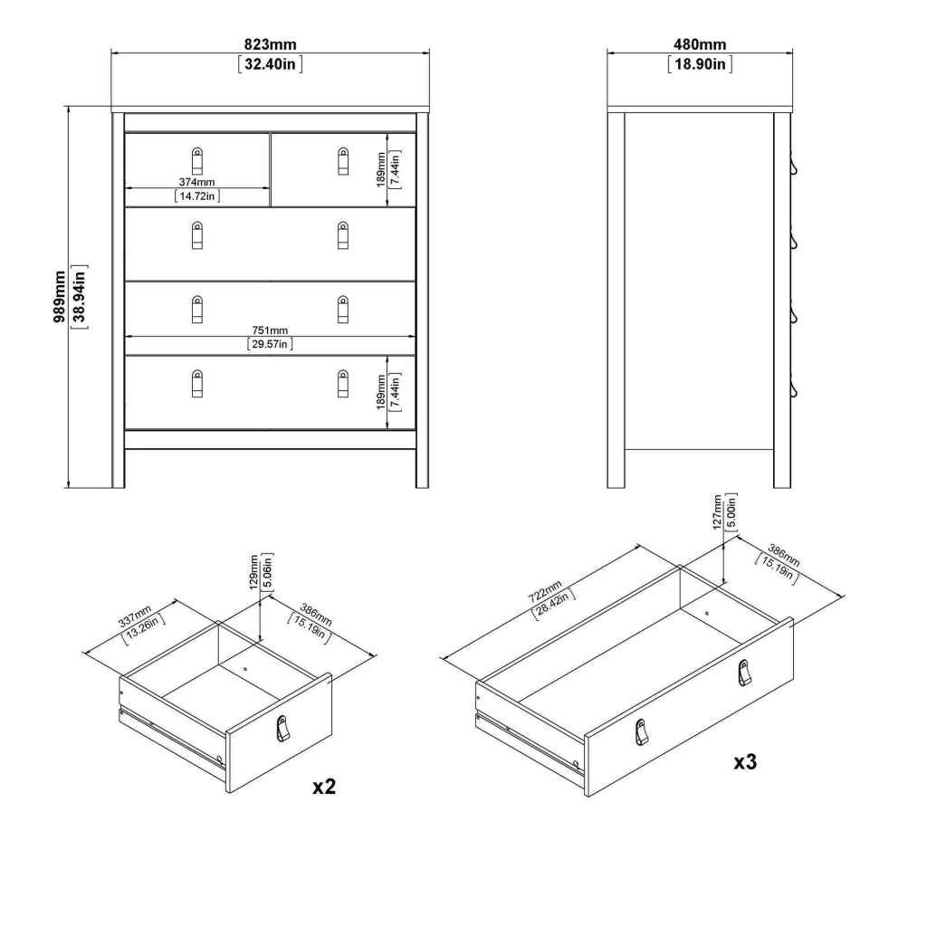 Cassettiera Alulim, Settimino multiuso, Comò camera da letto, Mobile con cassetti, 82x48 h99 cm, Bianco
