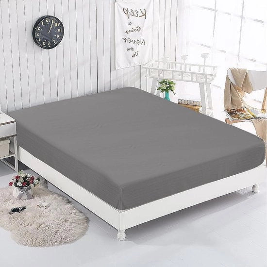 Hoeslaken con filo di rame e cavo di terra UE - Tela conduttiva per un sonno e un'energia migliori - Grigio (153 x 203 x 31 cm)